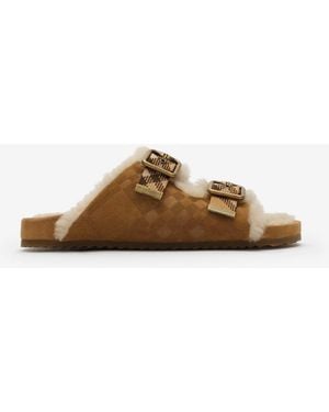 Burberry Check Shearling Urchin Sandals - Brown