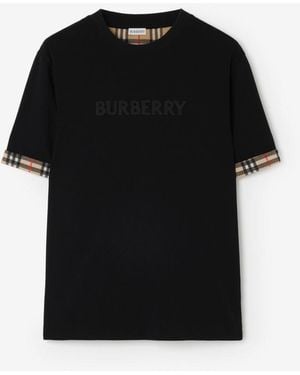 Burberry Check Trim Cotton T-Shirt - Black