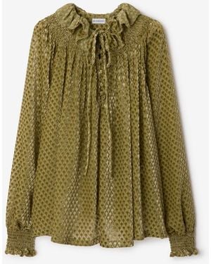 Burberry Torch Silk Blend Velvet Blouse - Green
