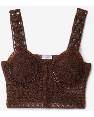 Burberry Cropped Crochet Mouliné Cotton Top - Brown