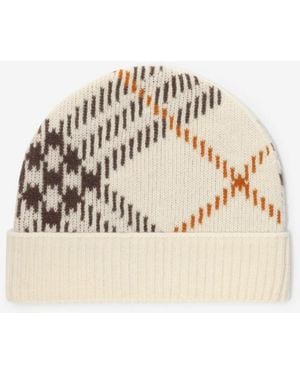 Burberry Check Cashmere Blend Beanie - Natural