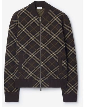 Burberry Check Wool Cashmere Bomber Jacket - Black