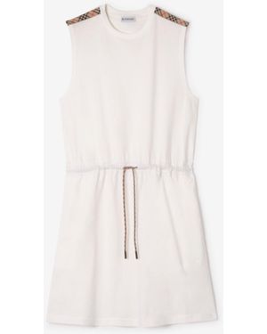 Burberry Check Trim Cotton Jersey Dress - White