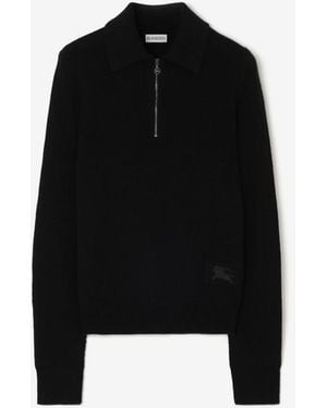 Burberry Long-Sleeve Cashmere Polo Shirt - Black
