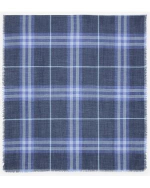 Burberry Reversible Check Wool Silk Scarf - Blue