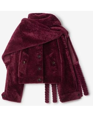 Burberry Detachable Scarf Shearling Jacket - Purple