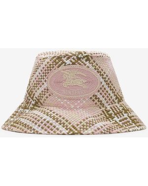 Burberry Knight Stamp Raffia-Effect Bucket Hat - Natural
