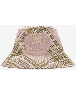 Burberry Knight Stamp Raffia-Effect Bucket Hat - Natural