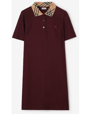Burberry Check Collar Cotton Polo Shirt Dress - Red