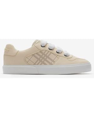 Burberry Check Leather Sneakers - Neutre