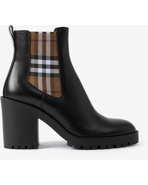 Burberry Allostock Vintage Check-detail Leather-blend Boots - Black