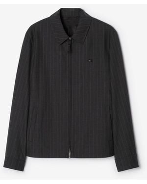 Burberry Pinstriped Wool Bloomsbury Harrington Jacket - Black