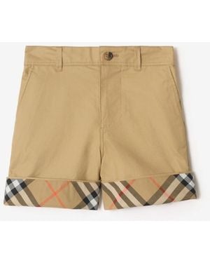 Burberry Childrens Check Turn-Up Cotton Shorts - Natural