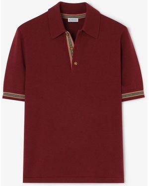 Burberry Icon Stripe Trim Wool Polo Shirt - Red