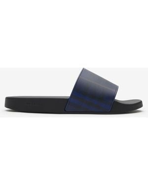 Burberry Check Slides - Blue