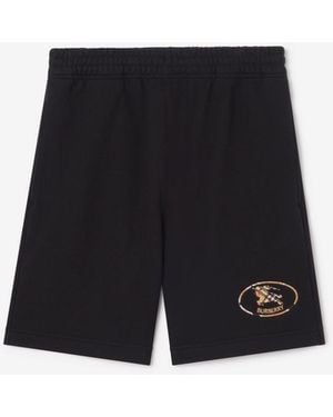 Burberry Check Knight Stamp Cotton Shorts - Black