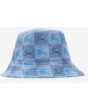 Burberry Childrens Knight Checkerboard Cotton Bucket Hat - Blue