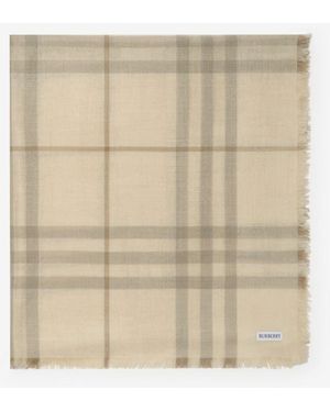 Burberry Wide Reversible Check Wool Silk Scarf - Natural