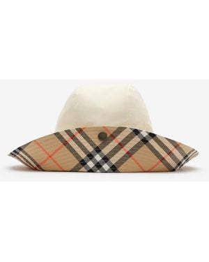 Burberry Check Brim Tropical Gabardine Hat - Natural