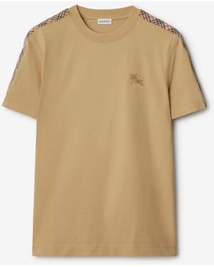Burberry T-Shirt With Check Trims - Natural