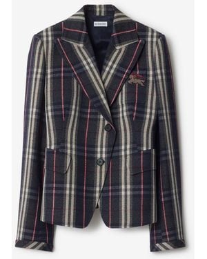 Burberry Check Wool Tailored Jacket - Blue