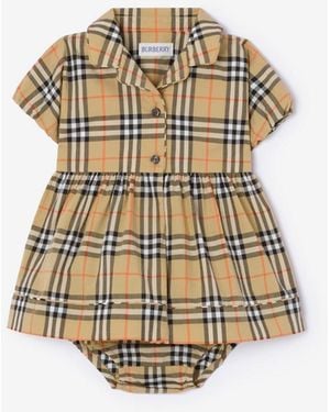 Burberry Childrens Check Cotton Dress With Bloomers - Metallic