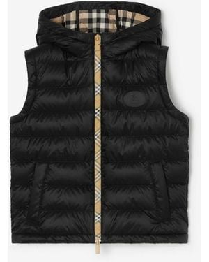 Burberry Childrens Checker-Tape Nylon Hooded Puffer Gilet - Black
