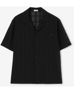 Burberry Relaxed Fit Check Cotton Voile Shirt - Black