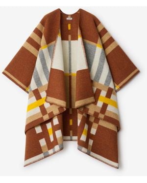 Burberry Colour Block Check​ Wool Cape - Brown