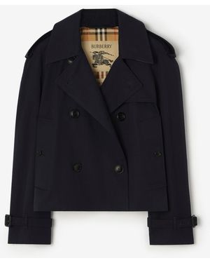 Burberry Cropped Gabardine Mayfair Trench Jacket - Blue