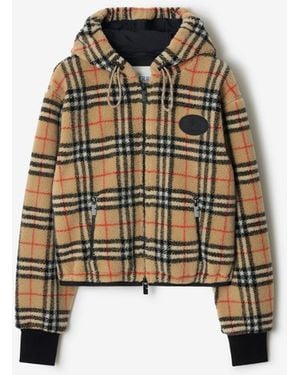 Burberry Cropped Check Fleece Hooded Jacket - Multicolour