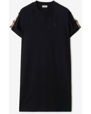 Burberry Check Trim Cotton T-Shirt Dress - Black