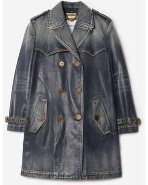 Burberry Short Coated Denim Trench Coat - Grey