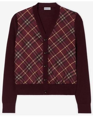Burberry Check Panel Wool Silk Cardigan - Red