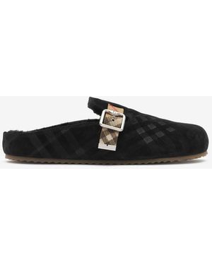 Burberry Check Shearling Urchin Clogs - Black