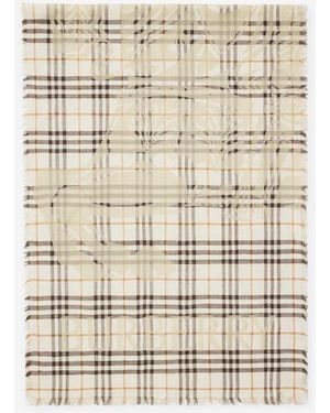 Burberry Wide Knight Check Wool Silk Scarf - Natural