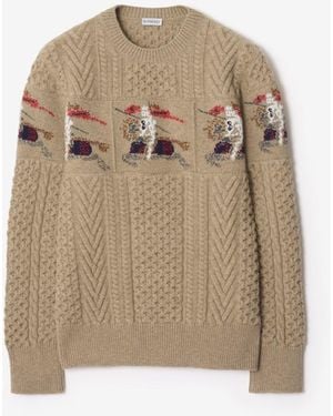 Burberry Ekd Aran Knit Wool Sweater - Natural