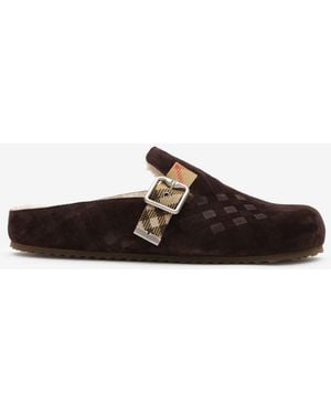 Burberry Check Shearling Urchin Clogs - Brown