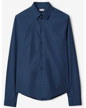 Burberry Logo Embroidered Long Sleeved Shirt - Blue