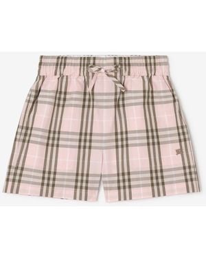 Burberry Check Cotton Shorts - Natural