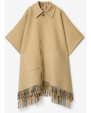 Burberry Reversible Check Wool Cape - Natural