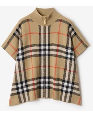 Burberry Childrens Reversible Check Wool Cape - Natural