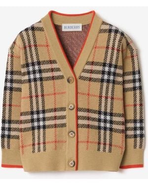 Burberry Childrens Check Wool Cardigan - Brown