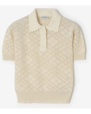 Burberry Check Wool Silk Polo Shirt - Natural