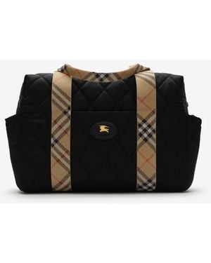 Burberry Childrens Check Trim Quilted Nylon Baby Changing Bag - Black