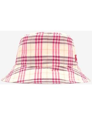 Burberry Childrens Check Cotton Bucket Hat - Pink
