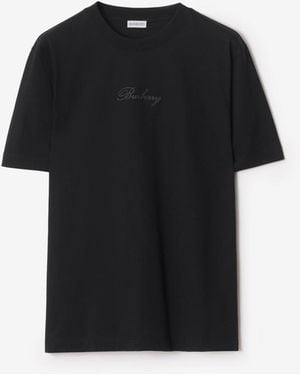 Burberry Check Cursive Logo Cotton T-Shirt - Black