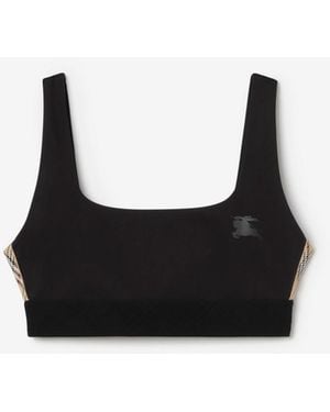 Burberry Check Trim Stretch Nylon Bra Top - Black