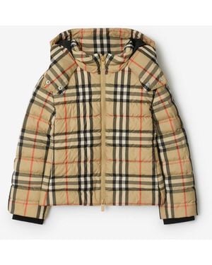 Burberry Childrens Check Hooded Puffer Jacket - Natural