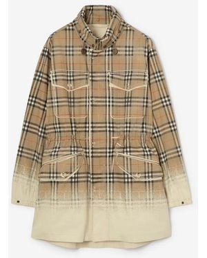 Burberry Gradient Check Tropical Gabardine Parka - Natural